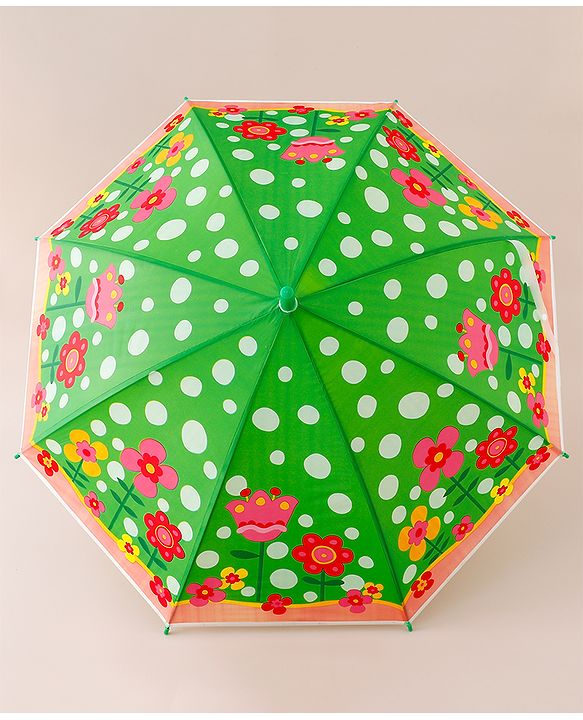 Babyhug Free Size Floral & Polka Dots Printed Umbrella - Green