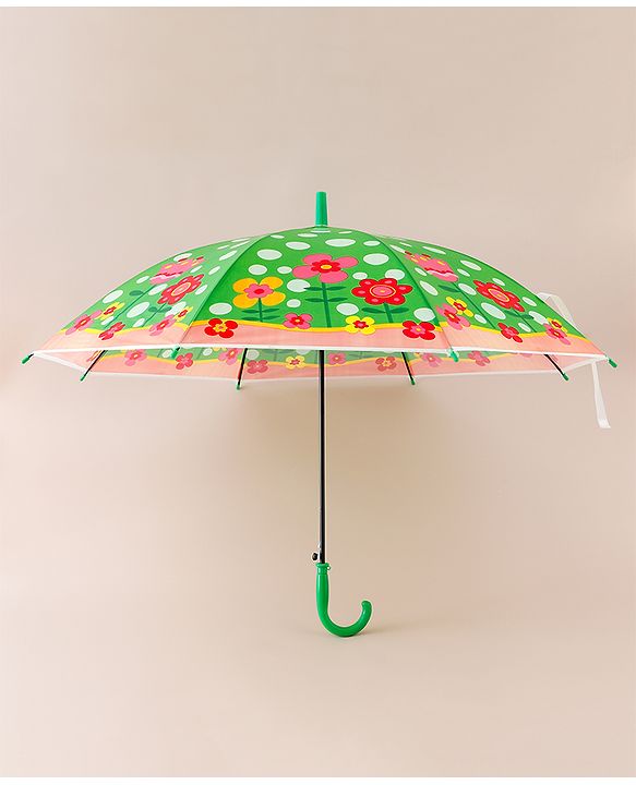 Babyhug Free Size Floral & Polka Dots Printed Umbrella - Green