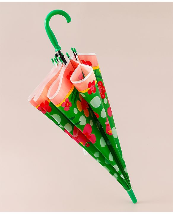 Babyhug Free Size Floral & Polka Dots Printed Umbrella - Green