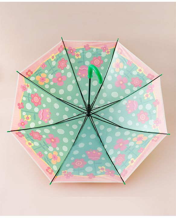 Babyhug Free Size Floral & Polka Dots Printed Umbrella - Green