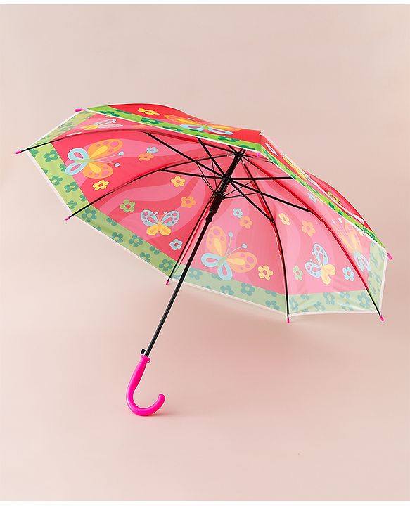 Babyhug Free Size Floral & Butterfly Printed Umbrella - Fuchsia