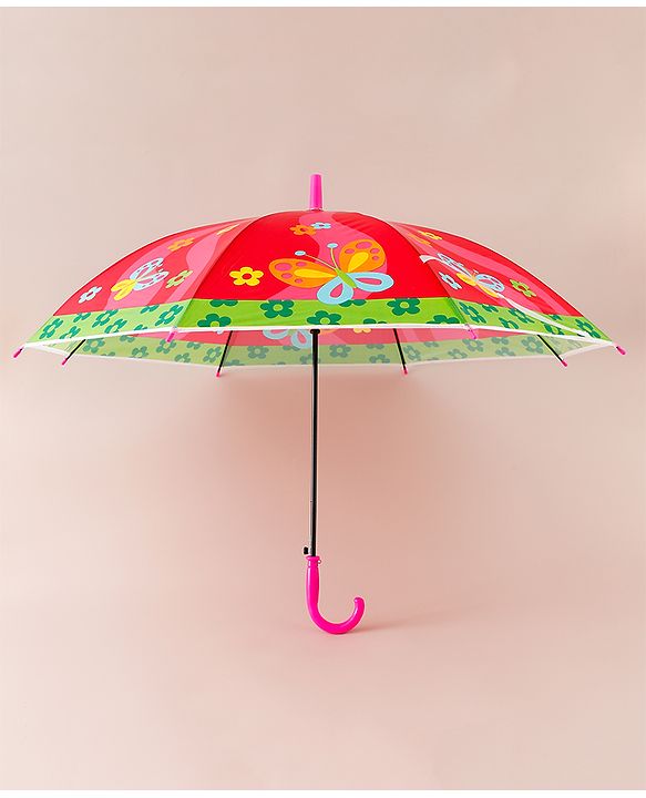 Babyhug Free Size Floral & Butterfly Printed Umbrella - Fuchsia