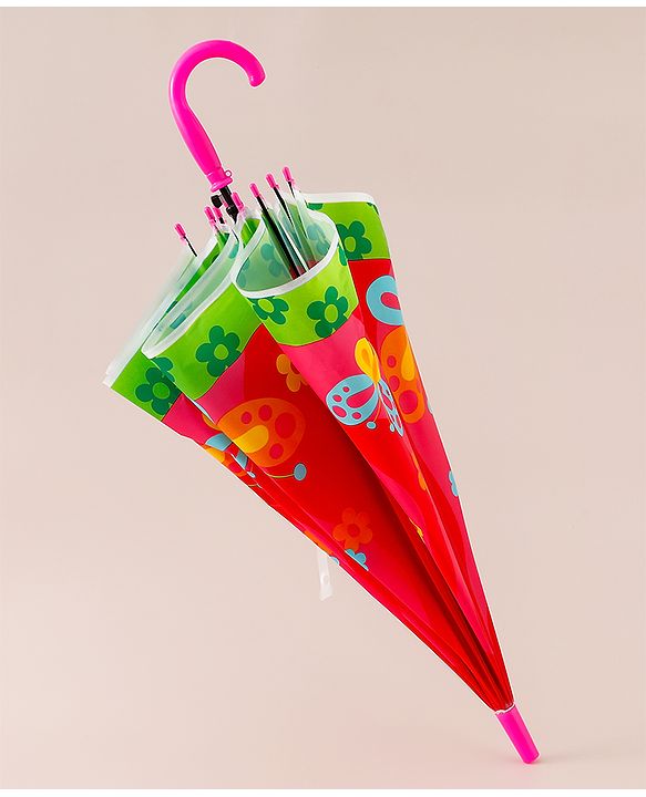 Babyhug Free Size Floral & Butterfly Printed Umbrella - Fuchsia