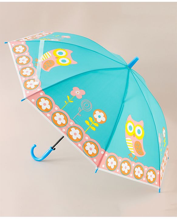 Babyhug Free Size Floral & Owl Printed Umbrella - Light Blue