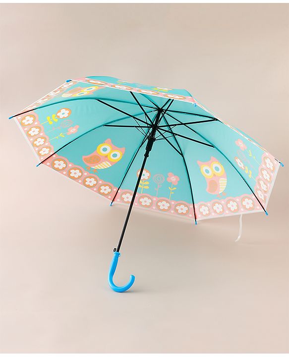 Babyhug Free Size Floral & Owl Printed Umbrella - Light Blue