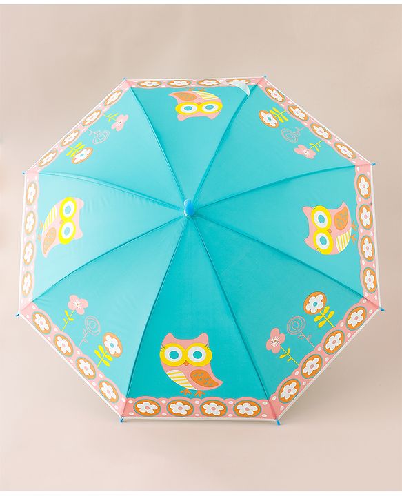 Babyhug Free Size Floral & Owl Printed Umbrella - Light Blue