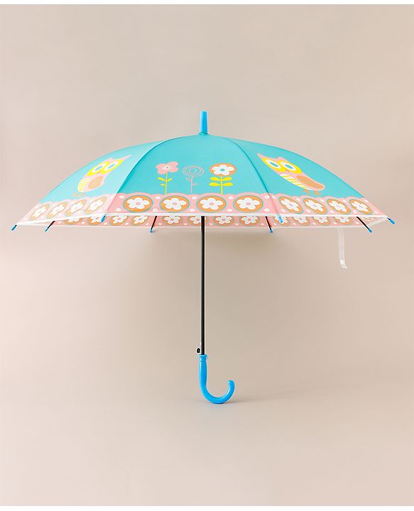 Babyhug Free Size Floral & Owl Printed Umbrella - Light Blue