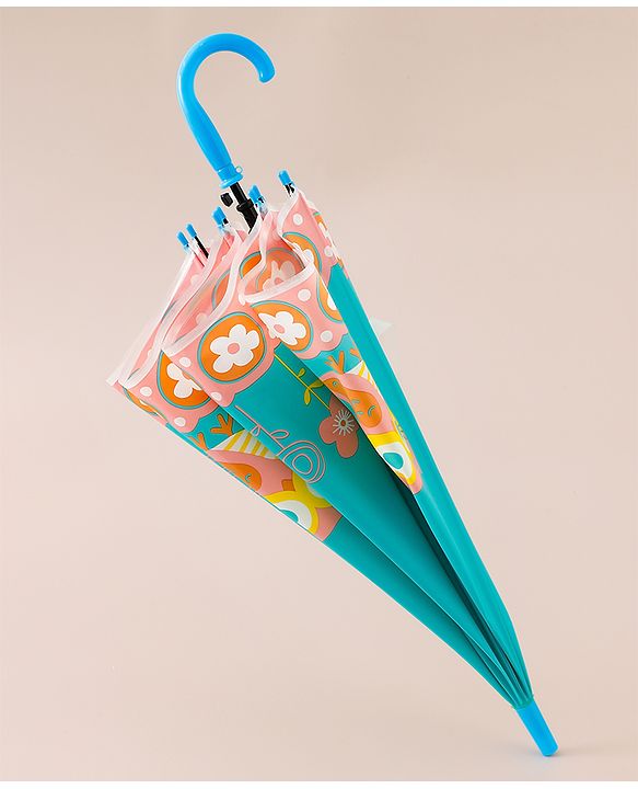 Babyhug Free Size Floral & Owl Printed Umbrella - Light Blue