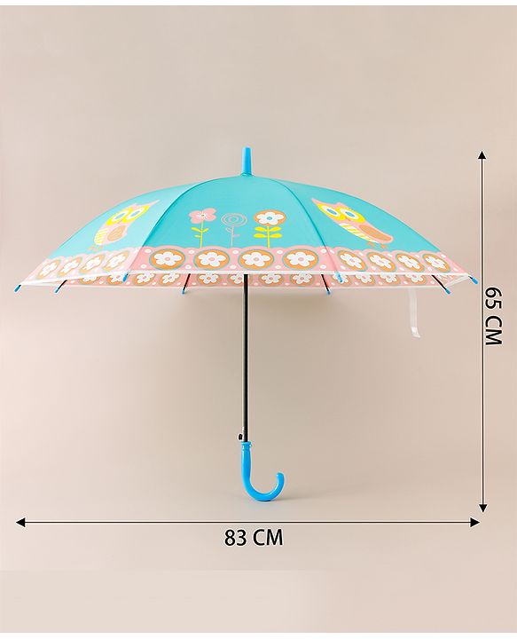 Babyhug Free Size Floral & Owl Printed Umbrella - Light Blue