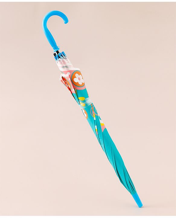 Babyhug Free Size Floral & Owl Printed Umbrella - Light Blue