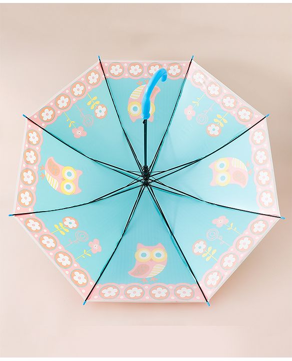 Babyhug Free Size Floral & Owl Printed Umbrella - Light Blue