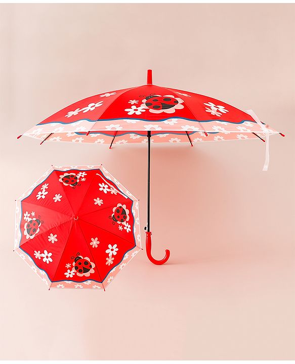 Babyhug Free Size Caterpillar & Floral Printed Umbrella - Red