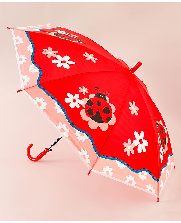 Babyhug Free Size Caterpillar & Floral Printed Umbrella - Red