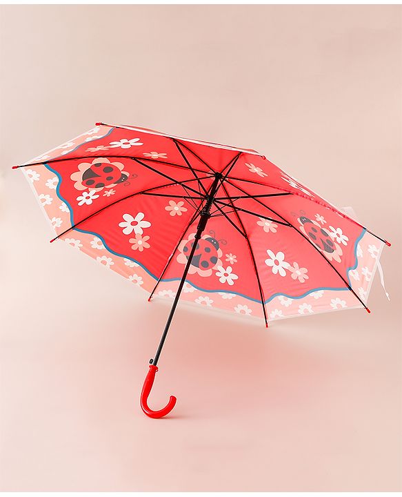 Babyhug Free Size Caterpillar & Floral Printed Umbrella - Red