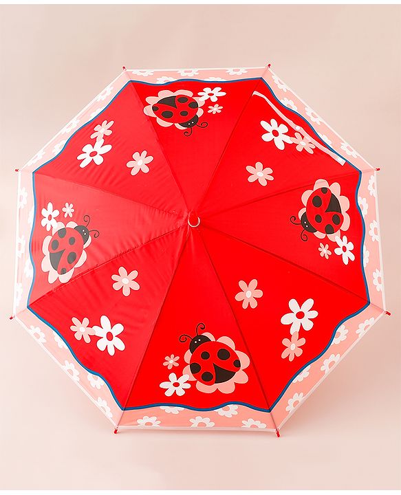Babyhug Free Size Caterpillar & Floral Printed Umbrella - Red