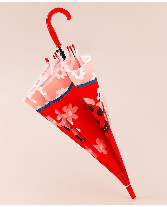Babyhug Free Size Caterpillar & Floral Printed Umbrella - Red