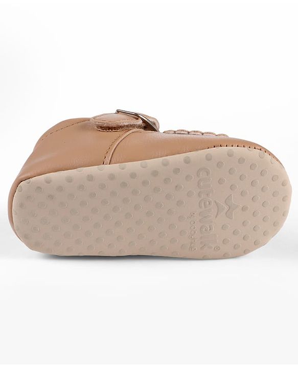 Cute Walk by Babyhug Velcro Closure Booties with Floral Embroidery - Beige
