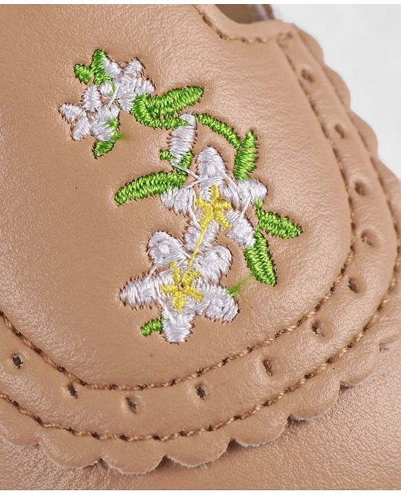 Cute Walk by Babyhug Velcro Closure Booties with Floral Embroidery - Beige