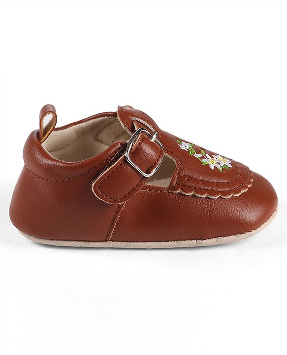 Cute Walk by Babyhug Velcro Closure Booties with Floral Embroidery - Beige