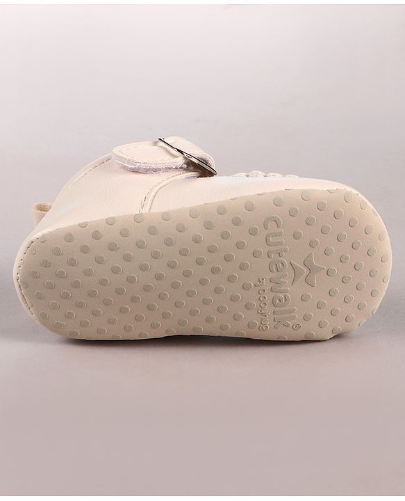 Cute Walk by Babyhug Velcro Closure Booties with Floral Embroidery - Beige