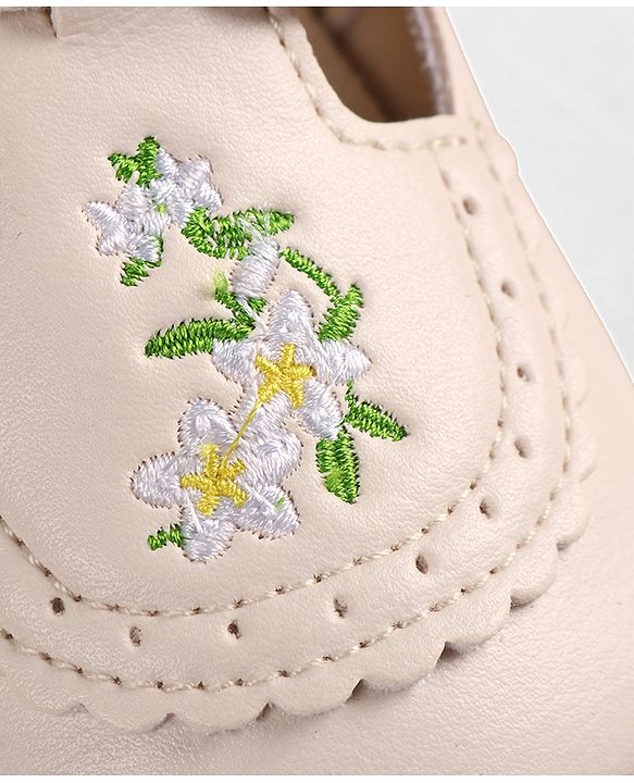 Cute Walk by Babyhug Velcro Closure Booties with Floral Embroidery - Beige