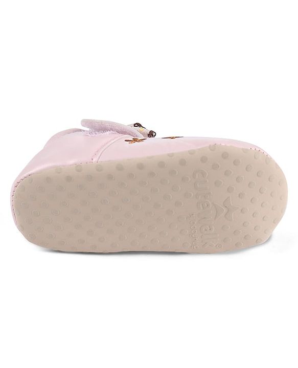 Cute Walk by Babyhug Velcro Closure Booties with Floral Embroidery & Bow Applique - Peach