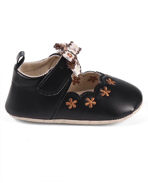 Cute Walk by Babyhug Velcro Closure Booties with Floral Embroidery & Bow Applique - Peach