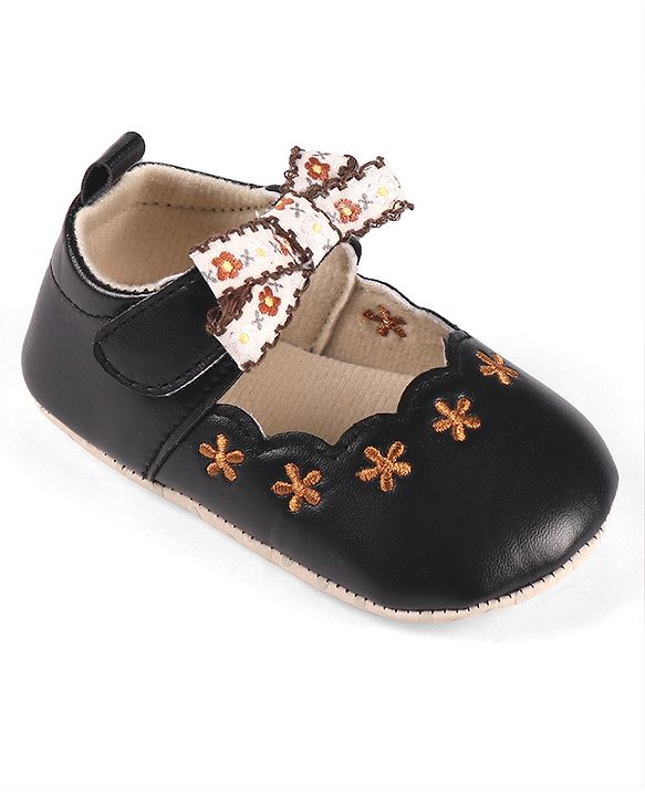 Cute Walk by Babyhug Velcro Closure Booties with Floral Embroidery & Bow Applique - Peach