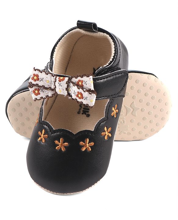 Cute Walk by Babyhug Velcro Closure Booties with Floral Embroidery & Bow Applique - Peach