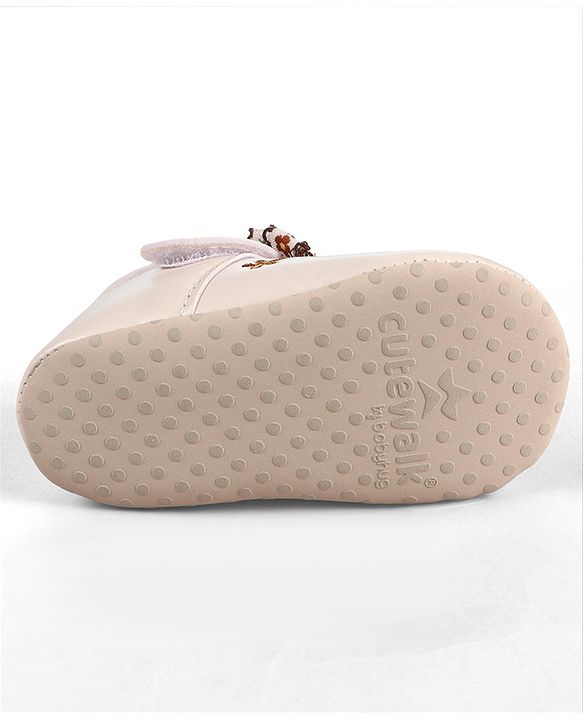 Cute Walk by Babyhug Velcro Closure Booties with Floral Embroidery & Bow Applique - Peach
