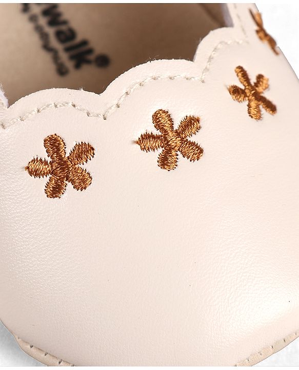 Cute Walk by Babyhug Velcro Closure Booties with Floral Embroidery & Bow Applique - Peach