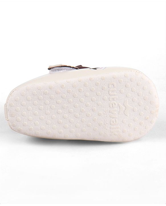 Cute Walk by Babyhug Velcro Closure Booties with Floral Embroidery & Bow Applique - White