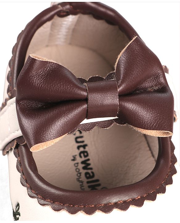Cute Walk by Babyhug Velcro Closure Booties with Floral Embroidery & Bow Applique - White
