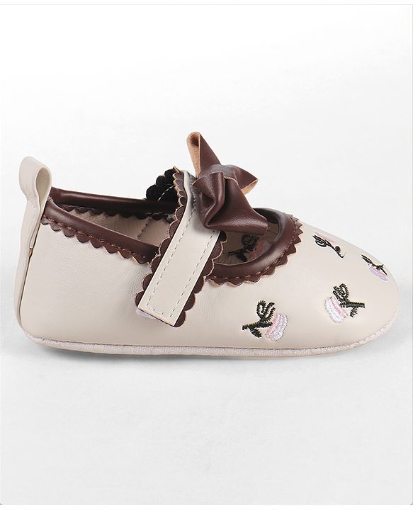 Cute Walk by Babyhug Velcro Closure Booties with Floral Embroidery & Bow Applique - White