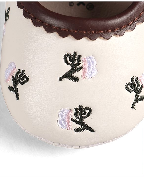 Cute Walk by Babyhug Velcro Closure Booties with Floral Embroidery & Bow Applique - White