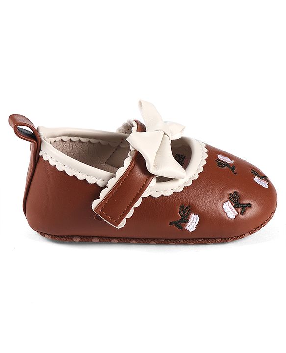 Cute Walk by Babyhug Velcro Closure Booties with Floral Embroidery & Bow Applique - White
