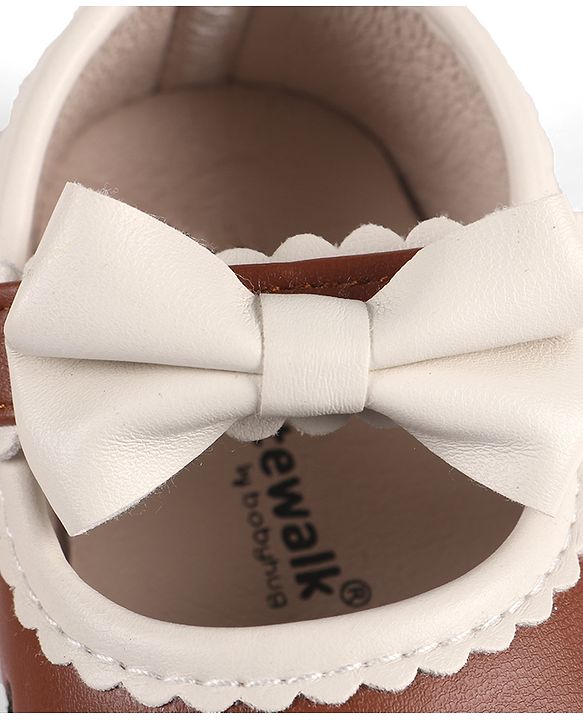 Cute Walk by Babyhug Velcro Closure Booties with Floral Embroidery & Bow Applique - White