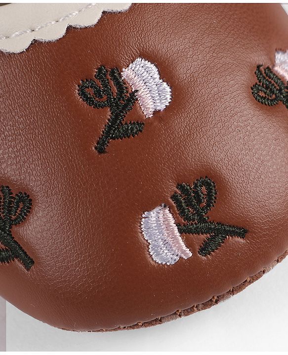 Cute Walk by Babyhug Velcro Closure Booties with Floral Embroidery & Bow Applique - White