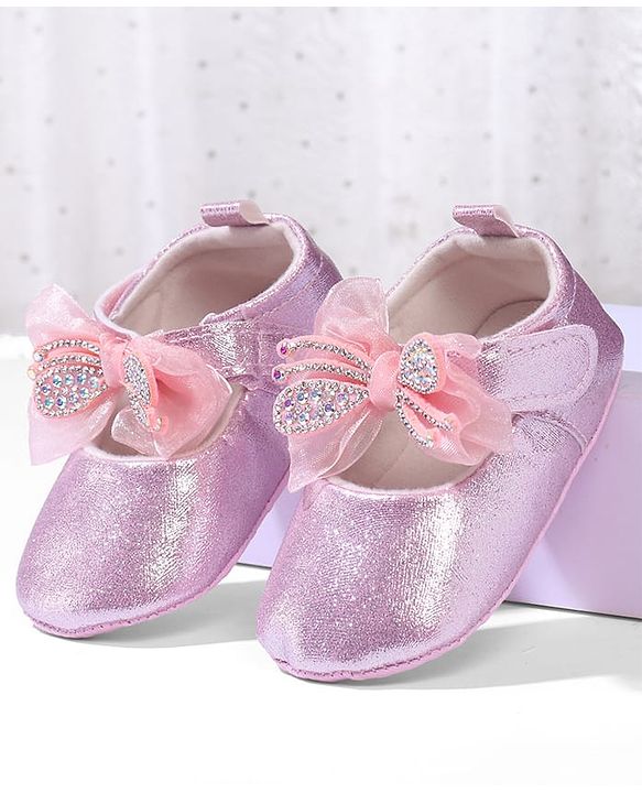 Cute Walk by Babyhug Velcro Closure Booties with Bow Applique - Pink