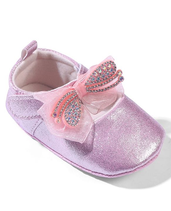 Cute Walk by Babyhug Velcro Closure Booties with Bow Applique - Pink