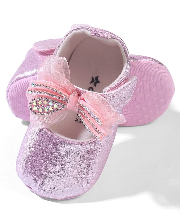 Cute Walk by Babyhug Velcro Closure Booties with Bow Applique - Pink