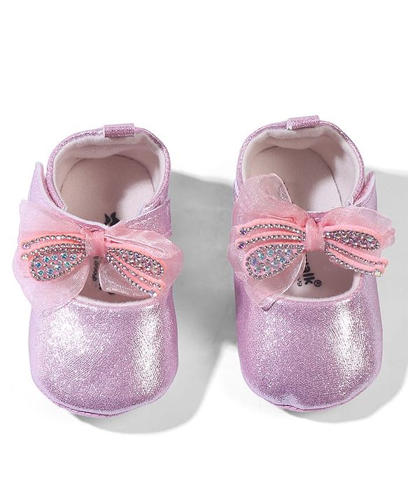 Cute Walk by Babyhug Velcro Closure Booties with Bow Applique - Pink