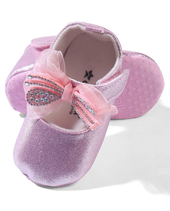 Cute Walk by Babyhug Velcro Closure Booties with Bow Applique - Pink