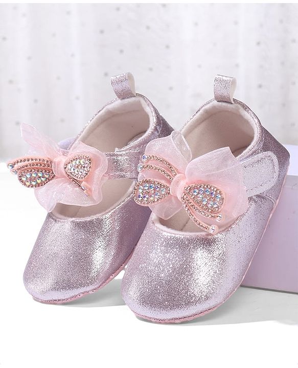 Cute Walk by Babyhug Velcro Closure Booties with Bow Applique - Pink