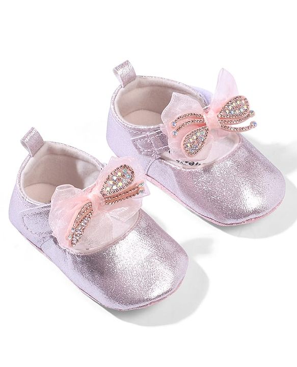 Cute Walk by Babyhug Velcro Closure Booties with Bow Applique - Pink
