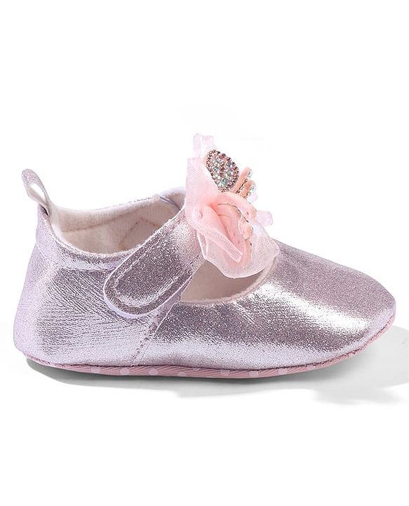 Cute Walk by Babyhug Velcro Closure Booties with Bow Applique - Pink