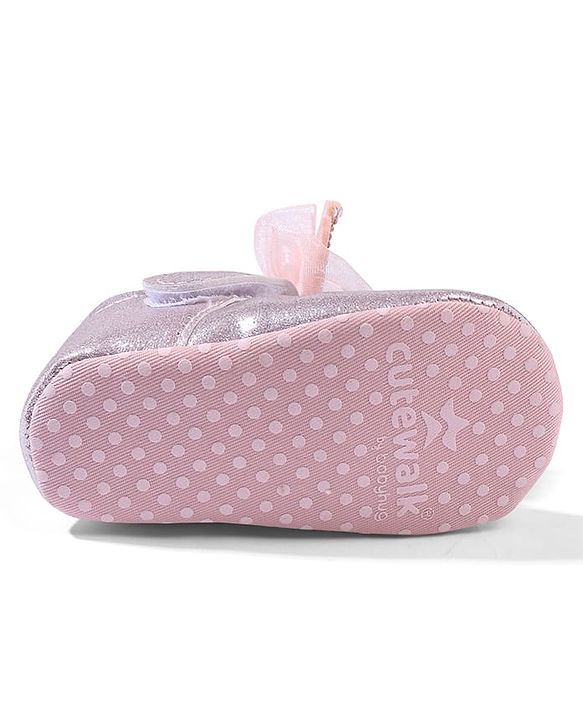 Cute Walk by Babyhug Velcro Closure Booties with Bow Applique - Pink