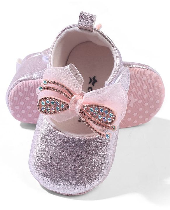 Cute Walk by Babyhug Velcro Closure Booties with Bow Applique - Pink