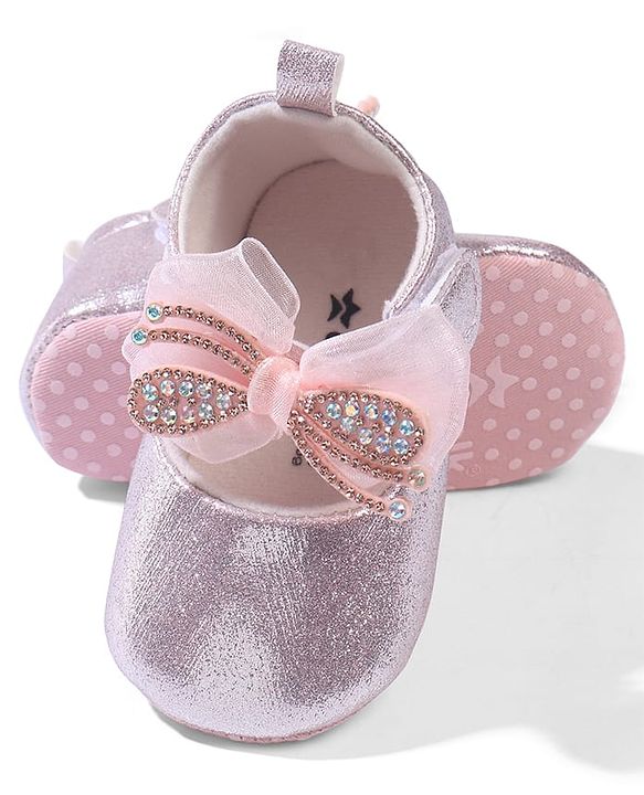 Cute Walk by Babyhug Velcro Closure Booties with Bow Applique - Pink