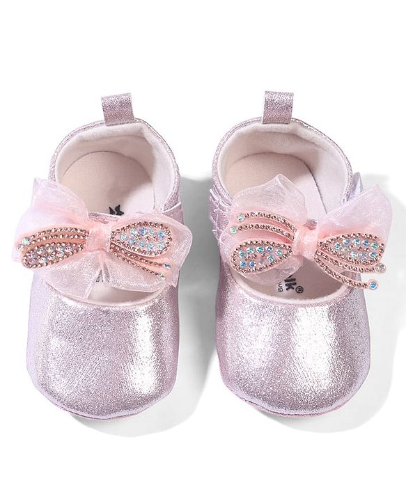 Cute Walk by Babyhug Velcro Closure Booties with Bow Applique - Pink
